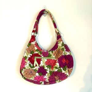 Vera Bradley | Curved Floral Hobo Shoulder Purse Bag Fuscia Pink Green Cream